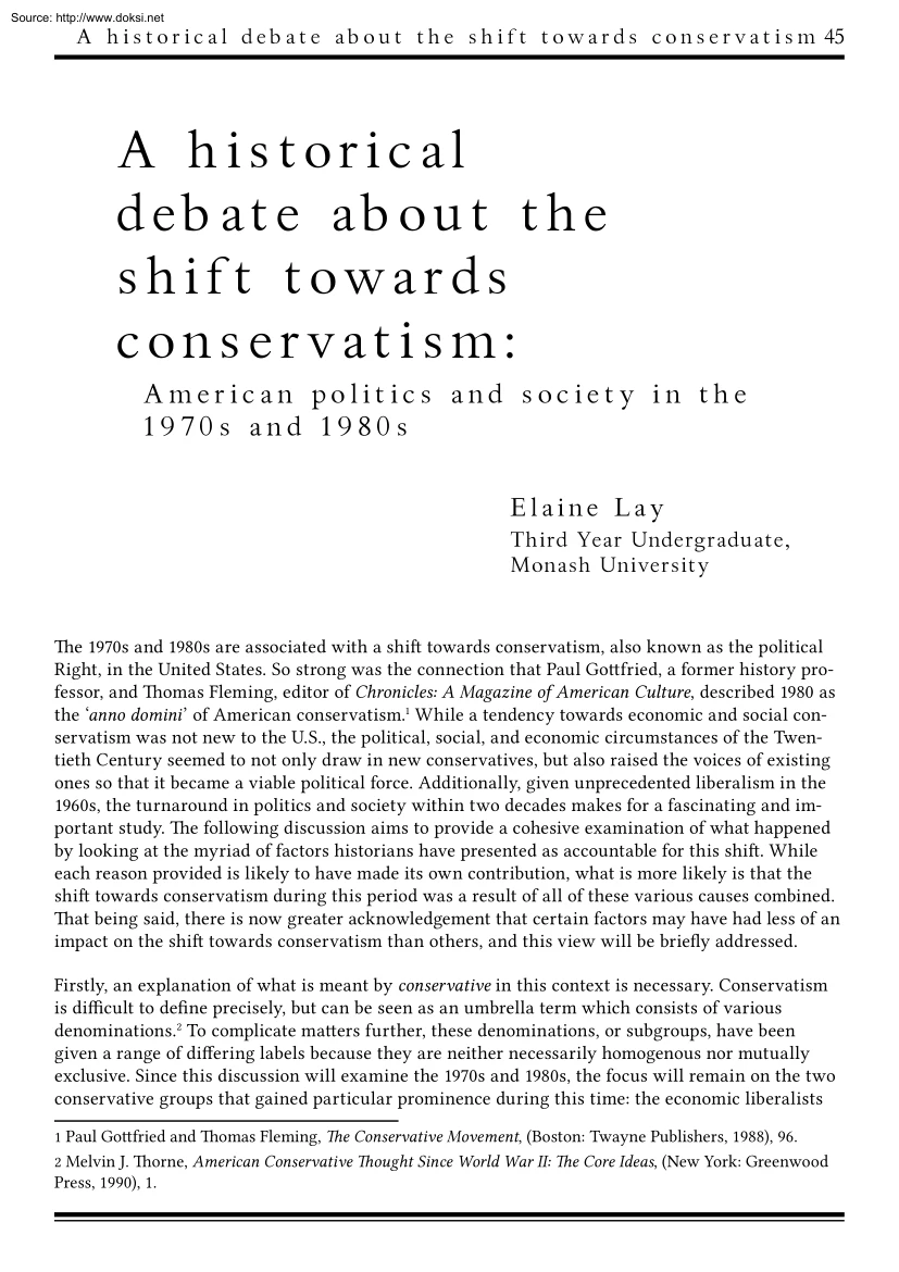 Elaine Lay - A Historical Debate about the Shift Toward Conservatism