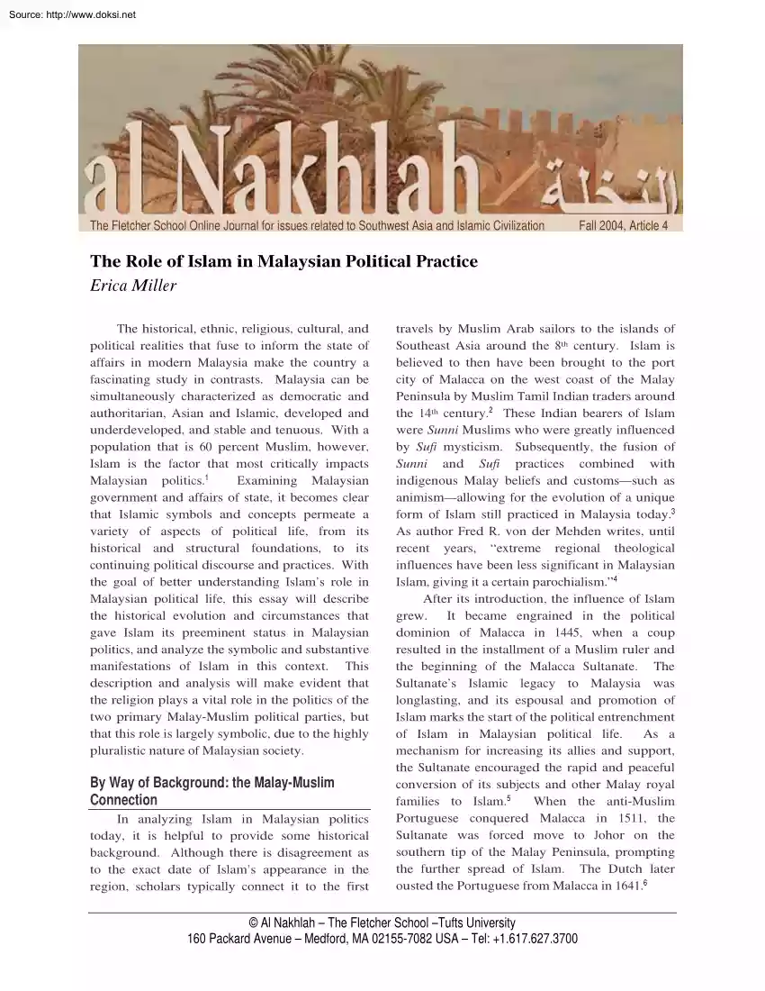 Erica Miller - The Role of Islam in Malaysian Political Practice