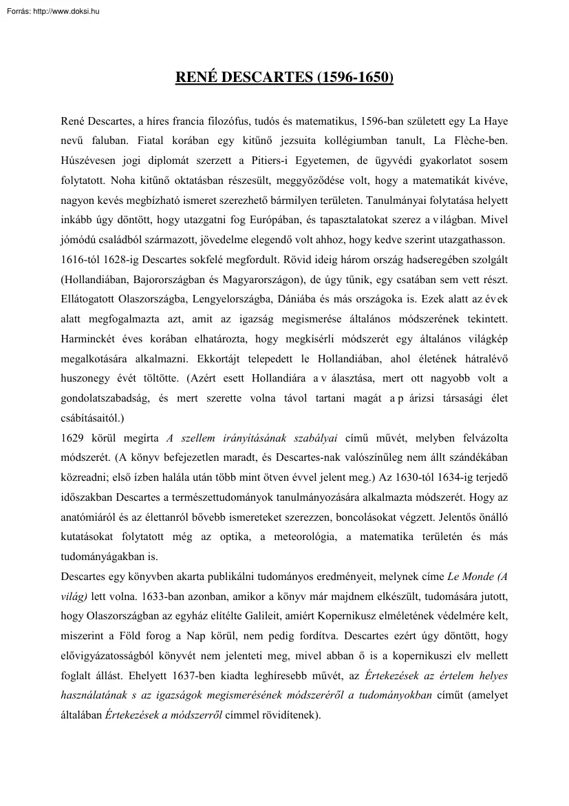 René Descartes élete