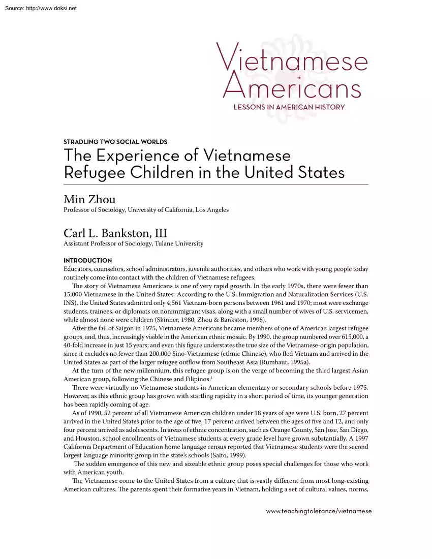 Zhou-Bankston - The Experience of Vietnamese Refugee Children in the United States