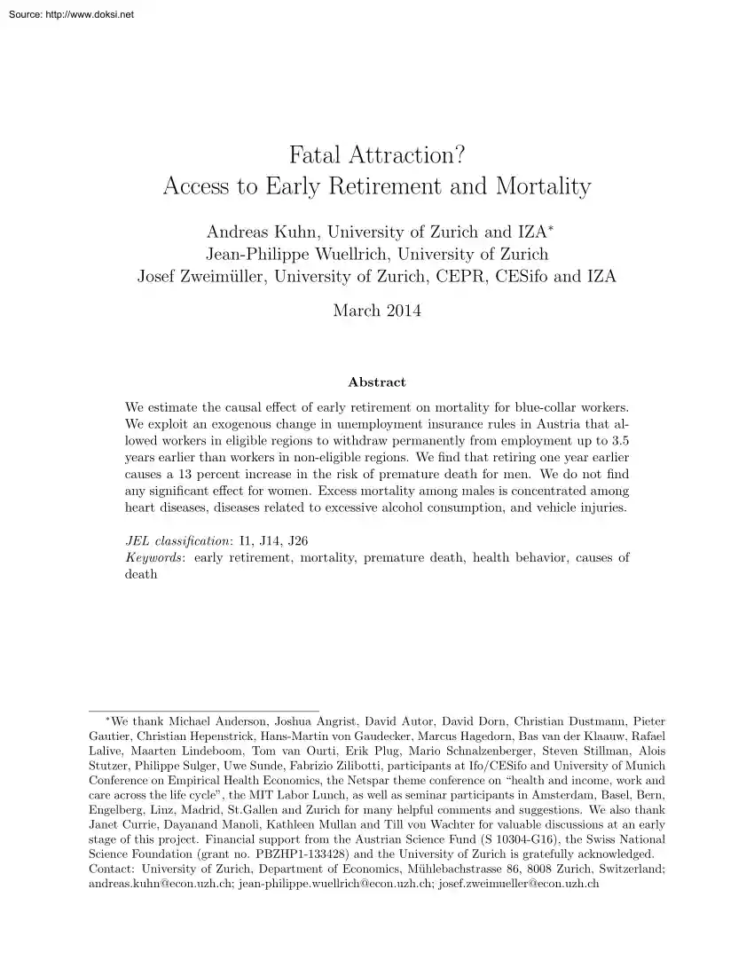 Kuhn-Wuellrich-Zweimüller - Fatal Attraction, Access to Early Retirement and Mortality