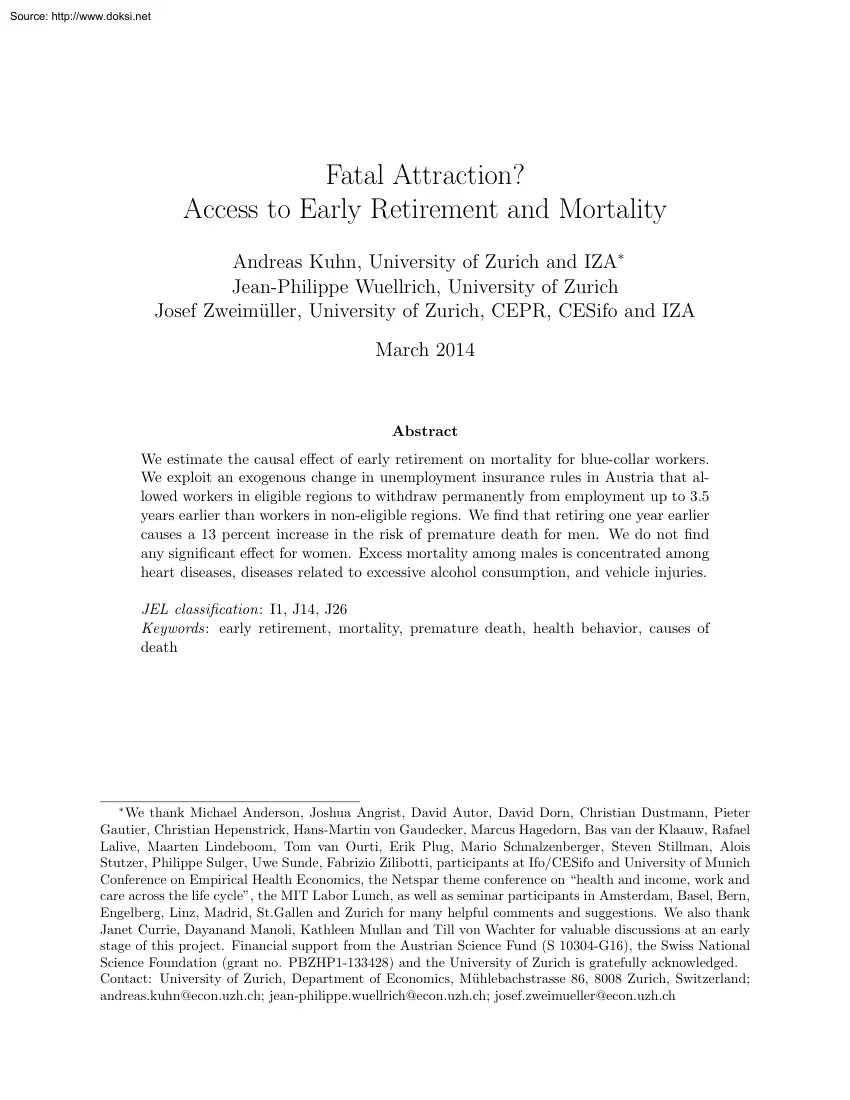 Kuhn-Wuellrich-Zweimüller - Fatal Attraction, Access to Early Retirement and Mortality