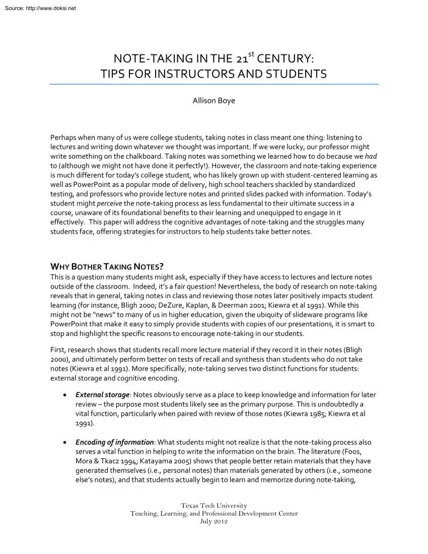 Allison Boye - Note taking in the 21st century, tips for instructors and students