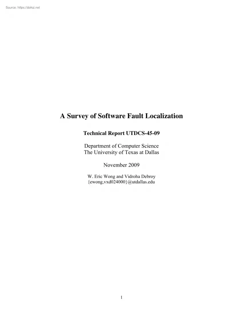 Wong-Debroy - A Survey of Software Fault Localization