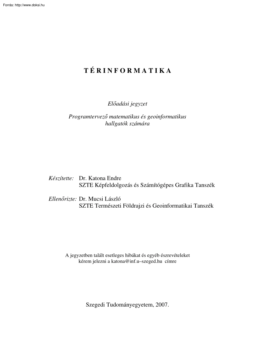Dr. Katona Endre - Térinformatika előadásjegyzet