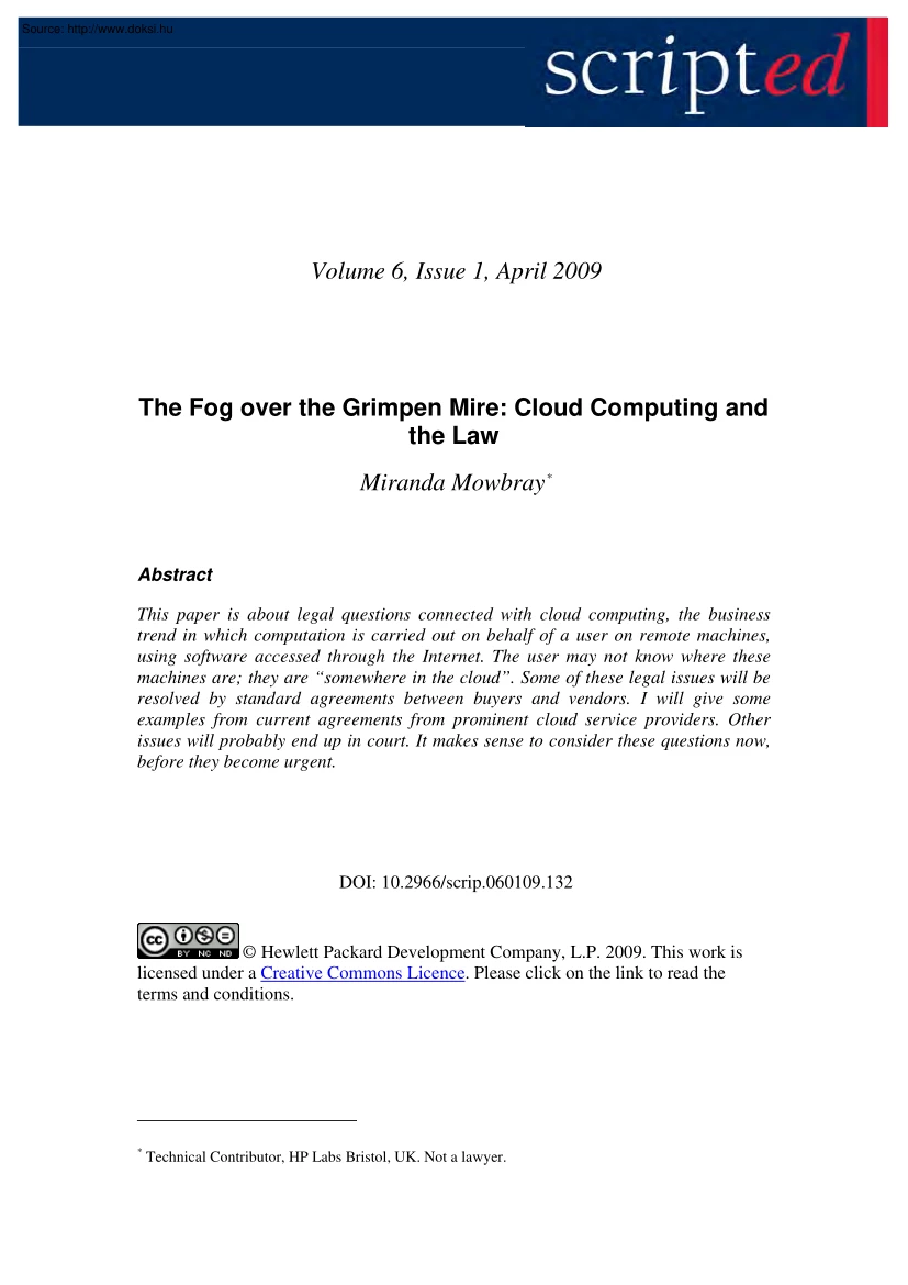 Miranda Mowbray - The fog over the grimpen mire, Cloud computing and the law