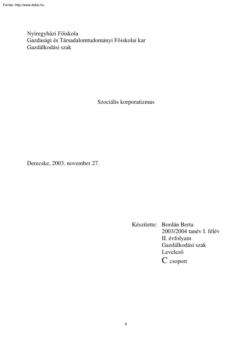 Bordán Berta - Szociális korporatizmus
