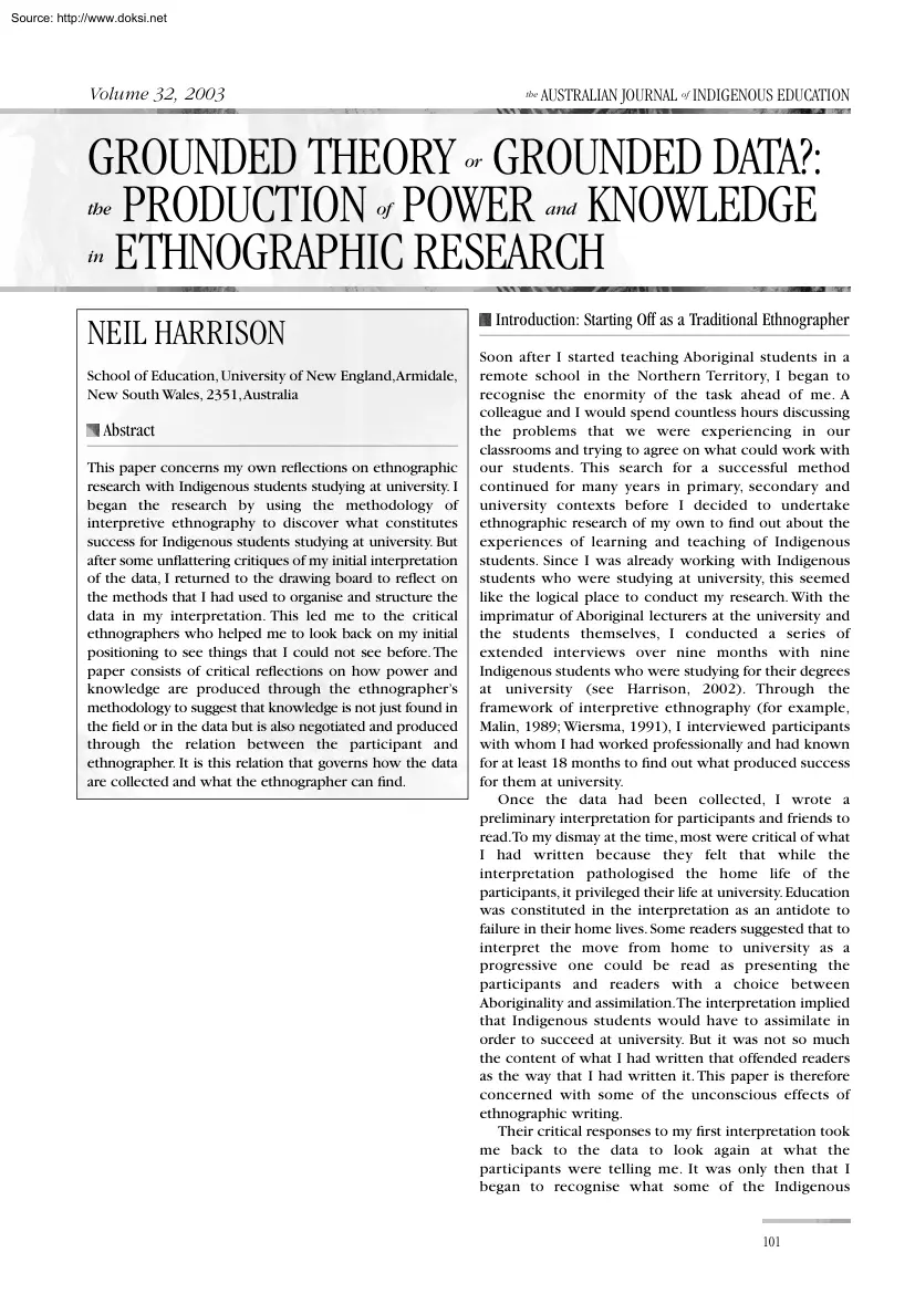 Neil Harrison - Grounded Theory or Grounded Data, The Production of Power and Knowledge in