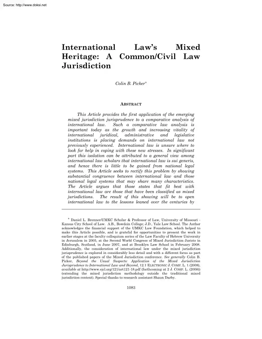 Colin B. Picker - International Laws Mixed Heritage, A Common Civil Law Jurisdiction