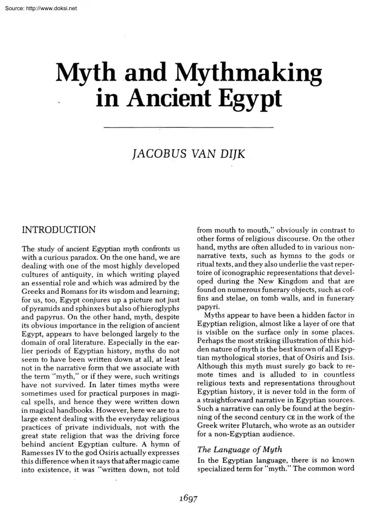 Jacobus Van Dijk - Myth and Mythmaking in Ancient Egypt