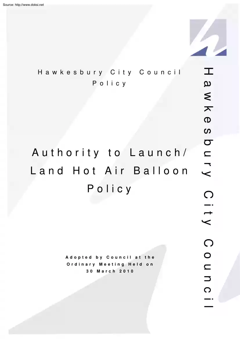 Authority to Launch or Land Hot Air Balloon Policy