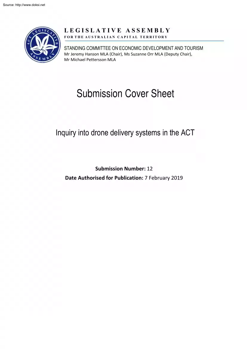Inquiry into Drone Delivery Systems in the ACT