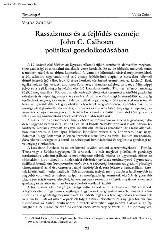 Vajda Zoltán - Rasszizmus és a fejlődés eszméje John C. Calhoun politikai gondolkodásában
