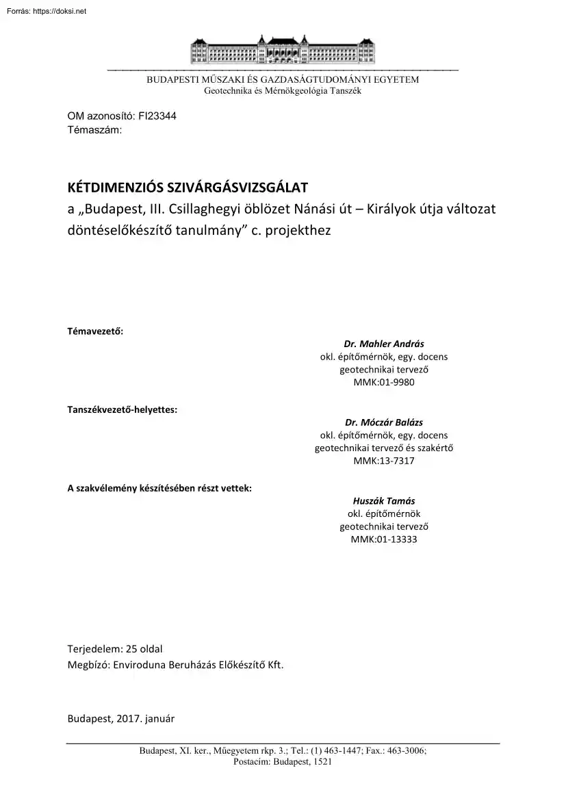 Dr. Mahler András - Kétdimenziós szivárgásvizsgálat