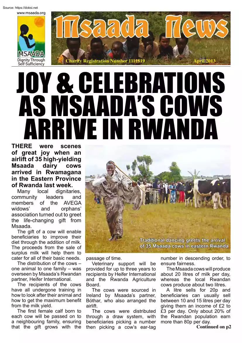 Joy and Celebrations as Msaadas Cows Arrive in Rwanda