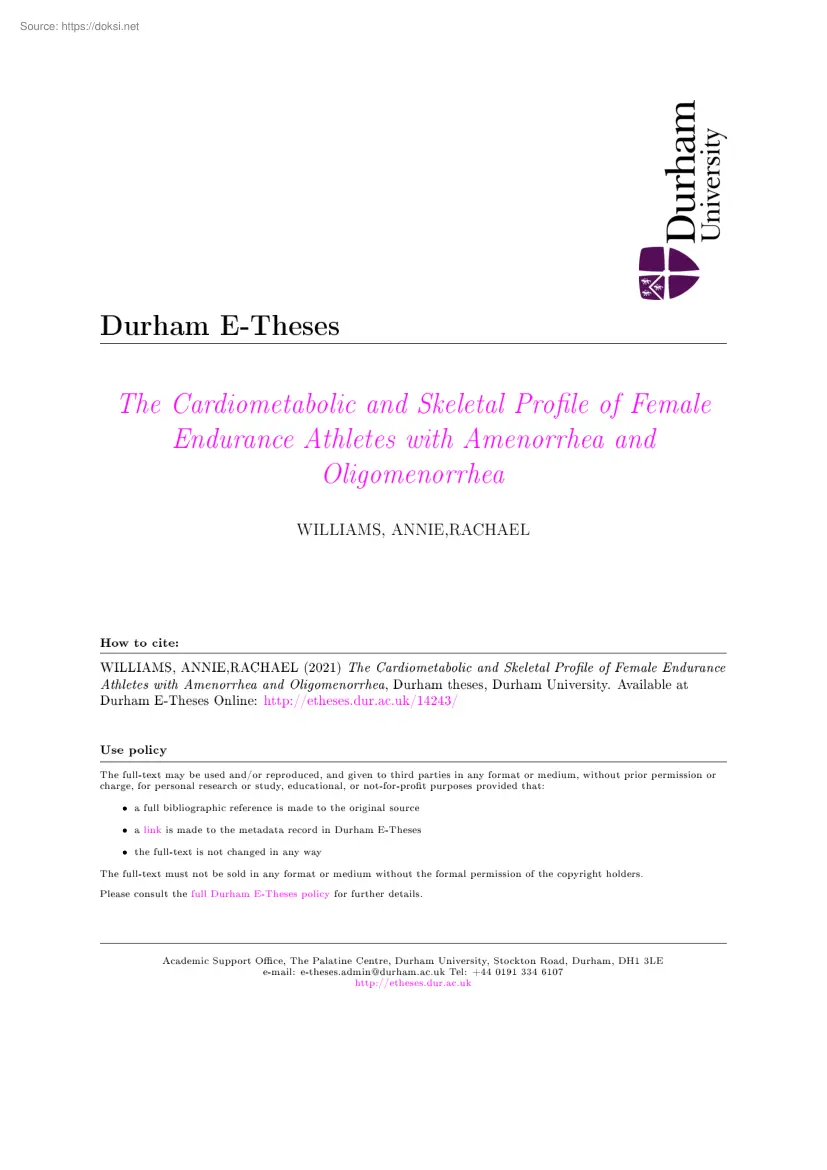 The Cardiometabolic and Skeletal Profile of Female Endurance Athletes with Amenorrhea and