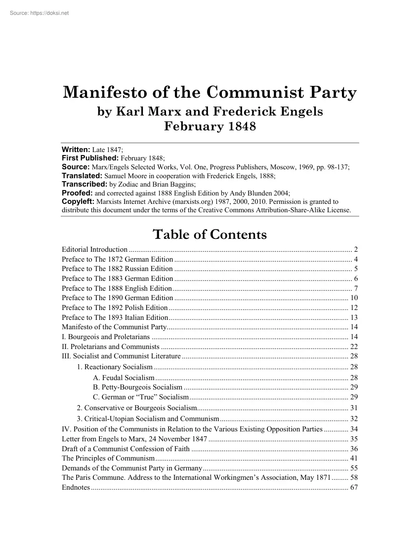 Manifesto of the Communist Party by Karl Marx and Frederick Engels