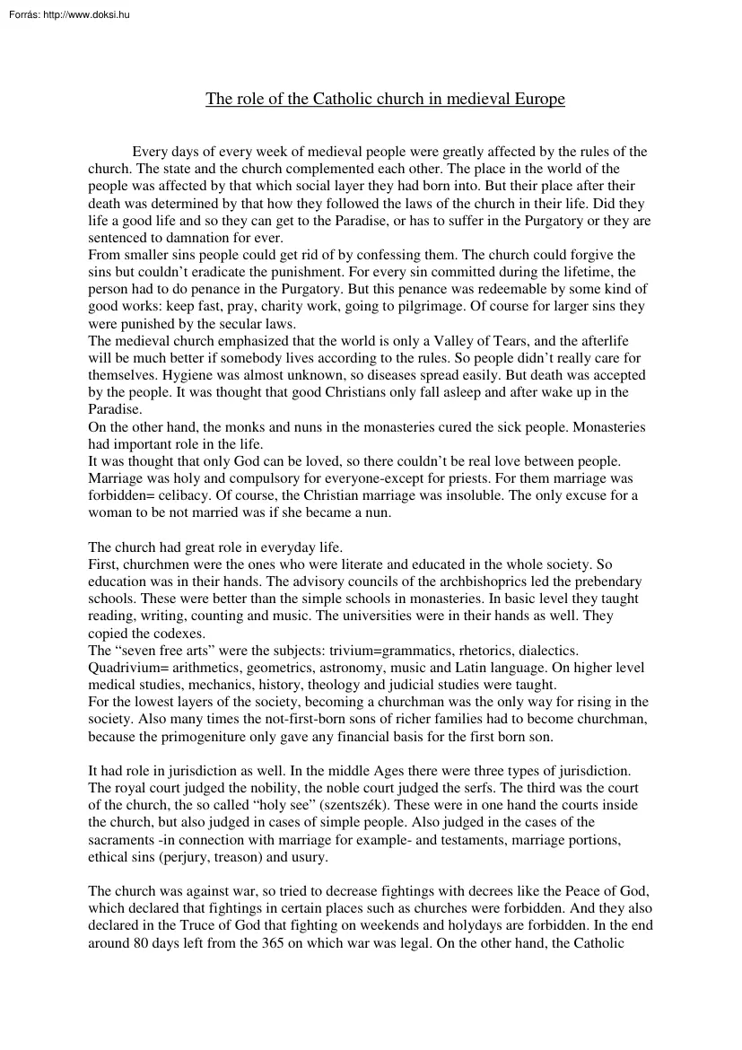The role of the Catholic church in medieval Europe