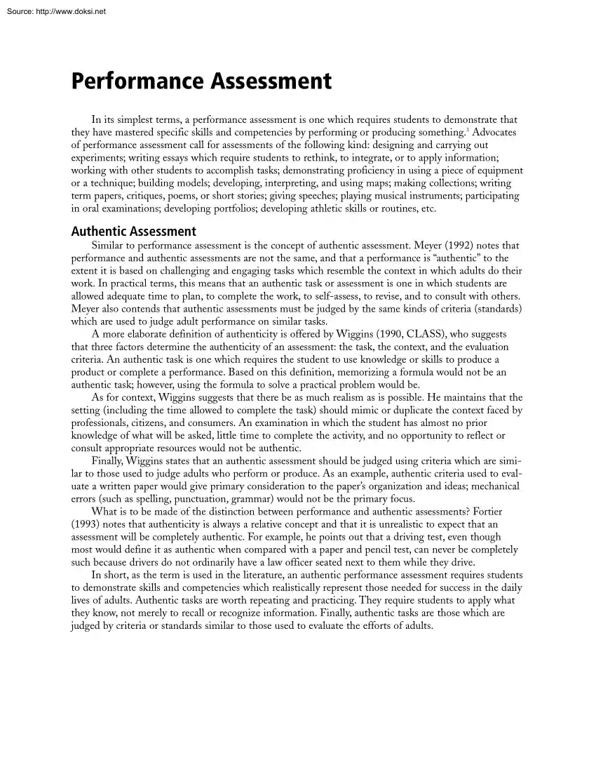 Performance Assessment