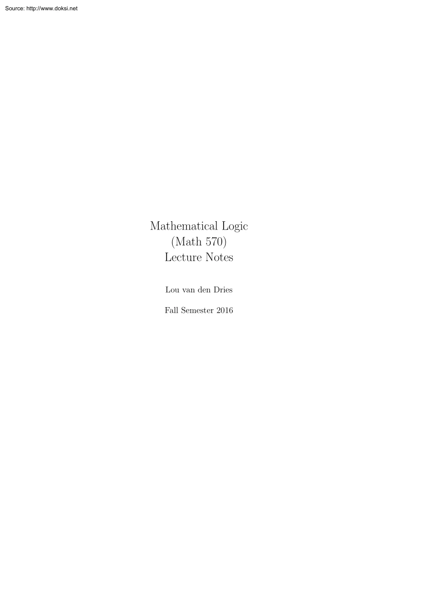 Lou van den Dries - Mathematical Logic, Lecture Notes