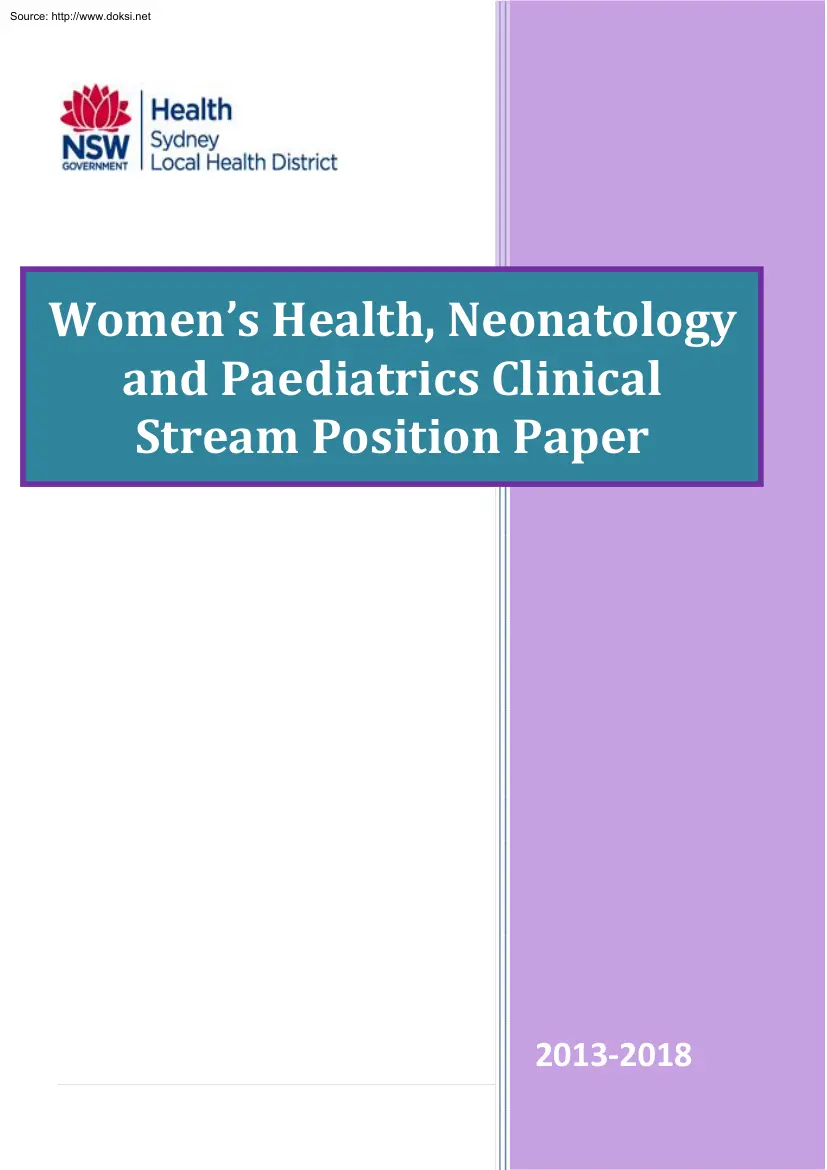 Women Health, Neonatology and Paediatrics Clinical Stream Position Paper