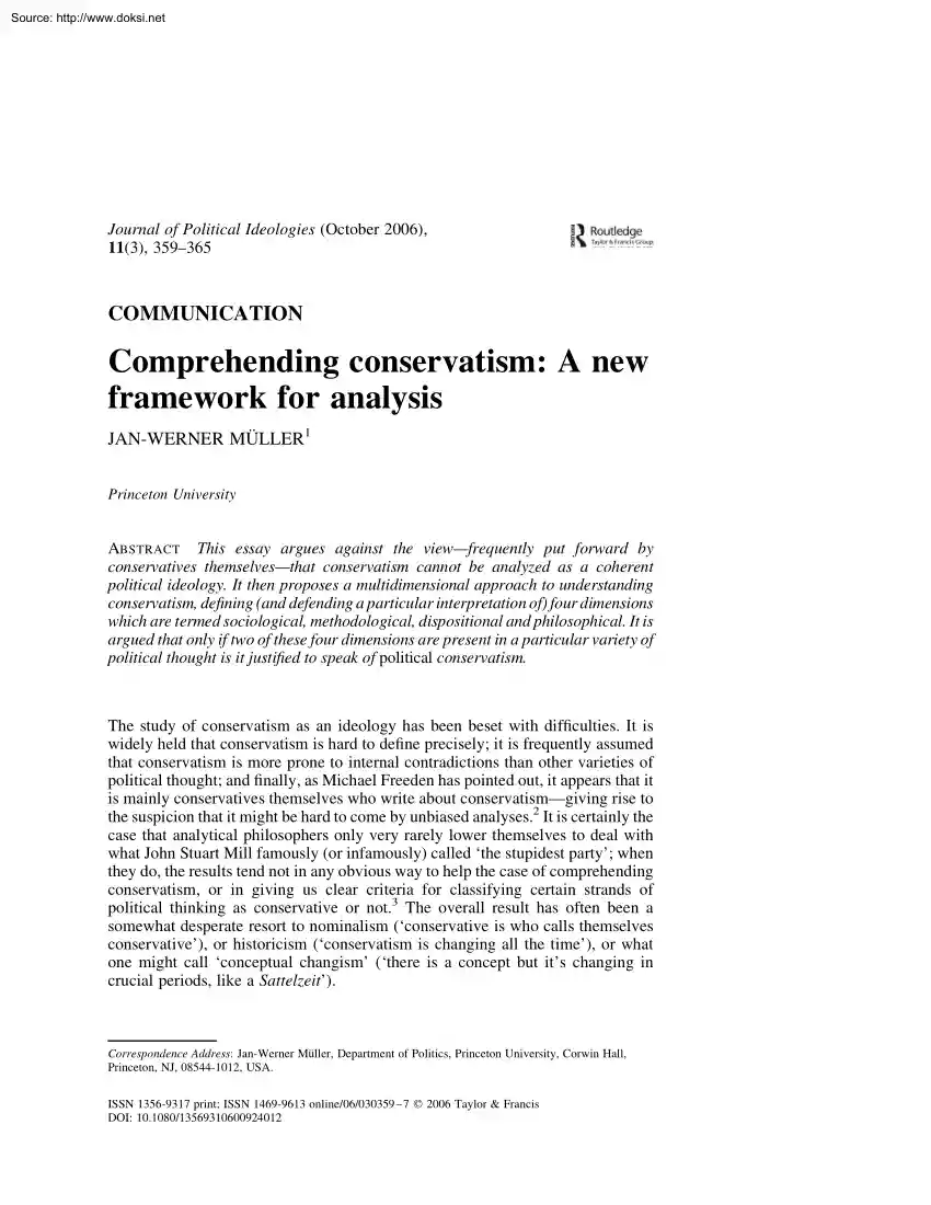 Jan Werner Müller - Comprehending Conservatism, A New Framework for Analysis