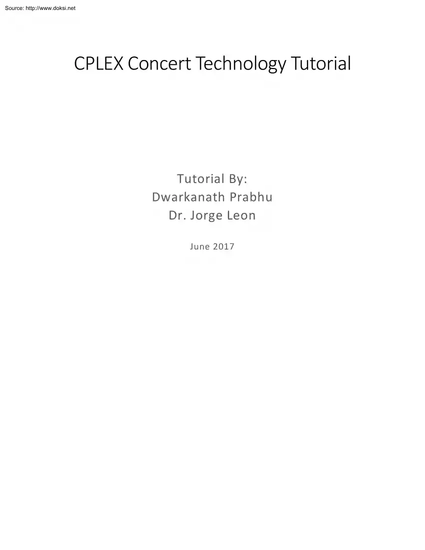 Prabhu-Leon - CPLEX Concert Technology Tutorial