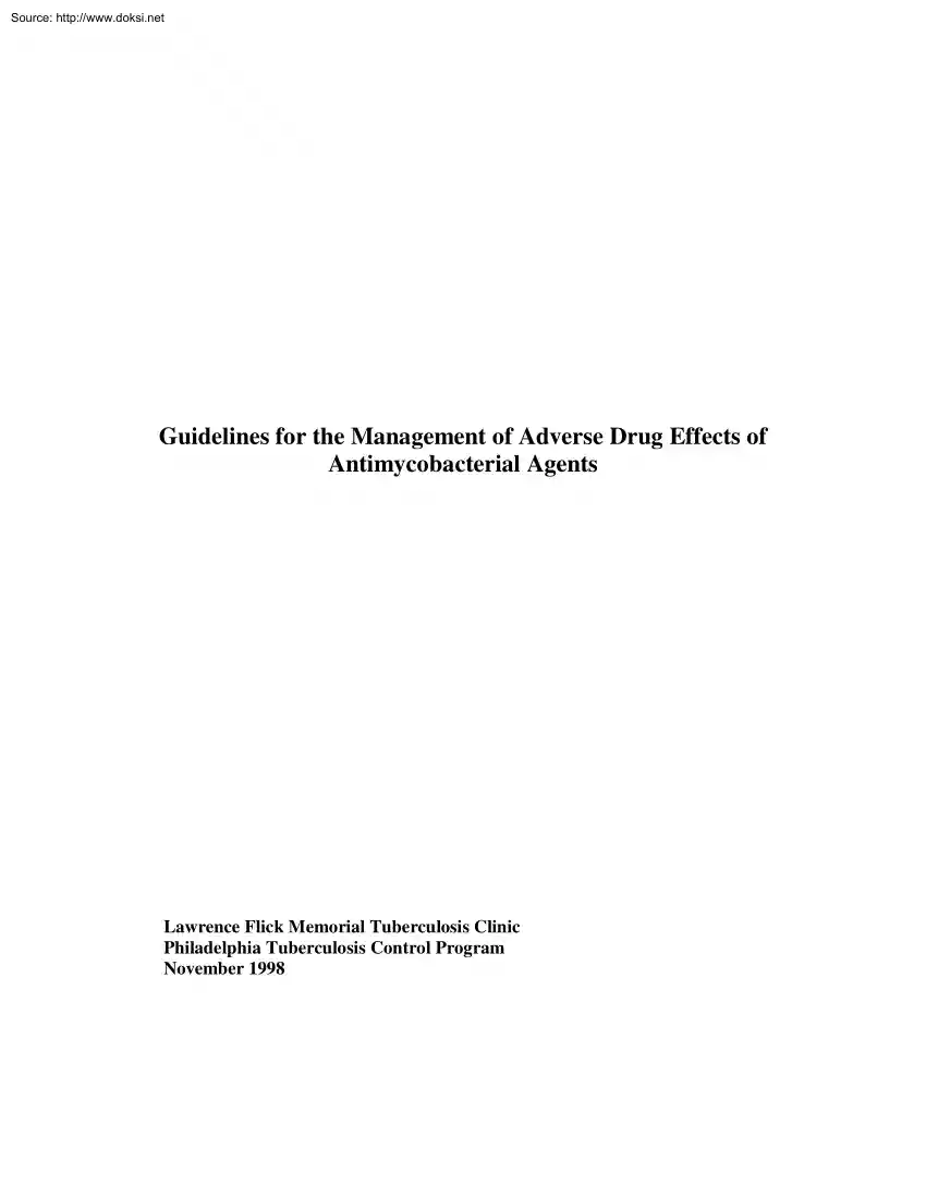 Guidelines for the Management of Adverse Drug Effects of Antimycobacterial Agents