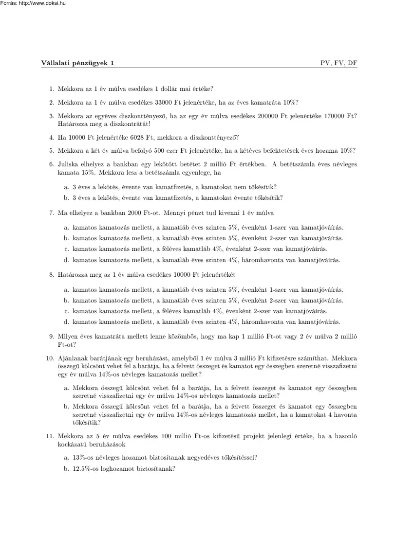 Vállalati pénzügyek 1