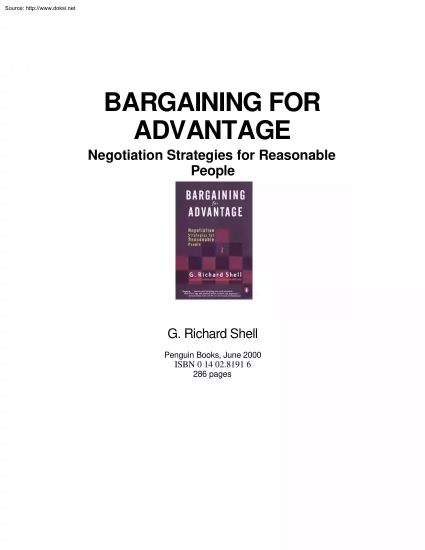G. Richard Shell - Bargaining for Advantage, Negotiation Strategies for Reasonable People