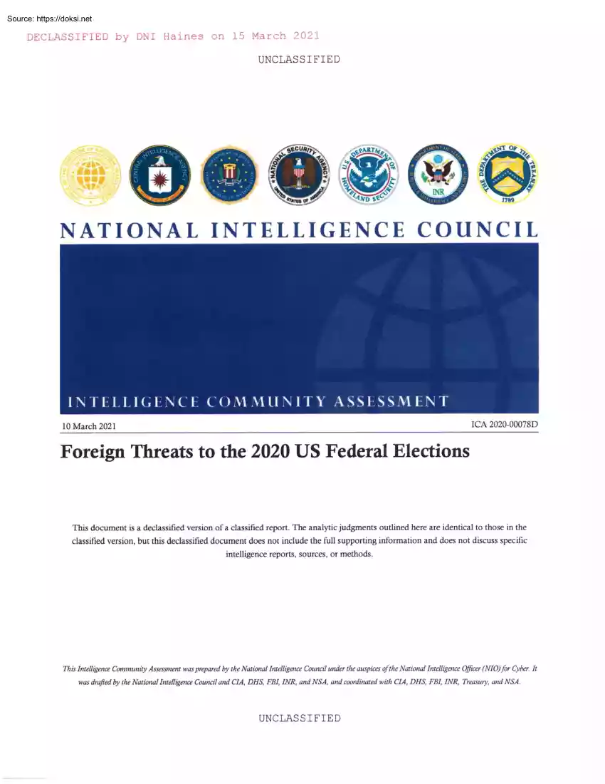 Foreign Threats to the 2020 US Federal Elections