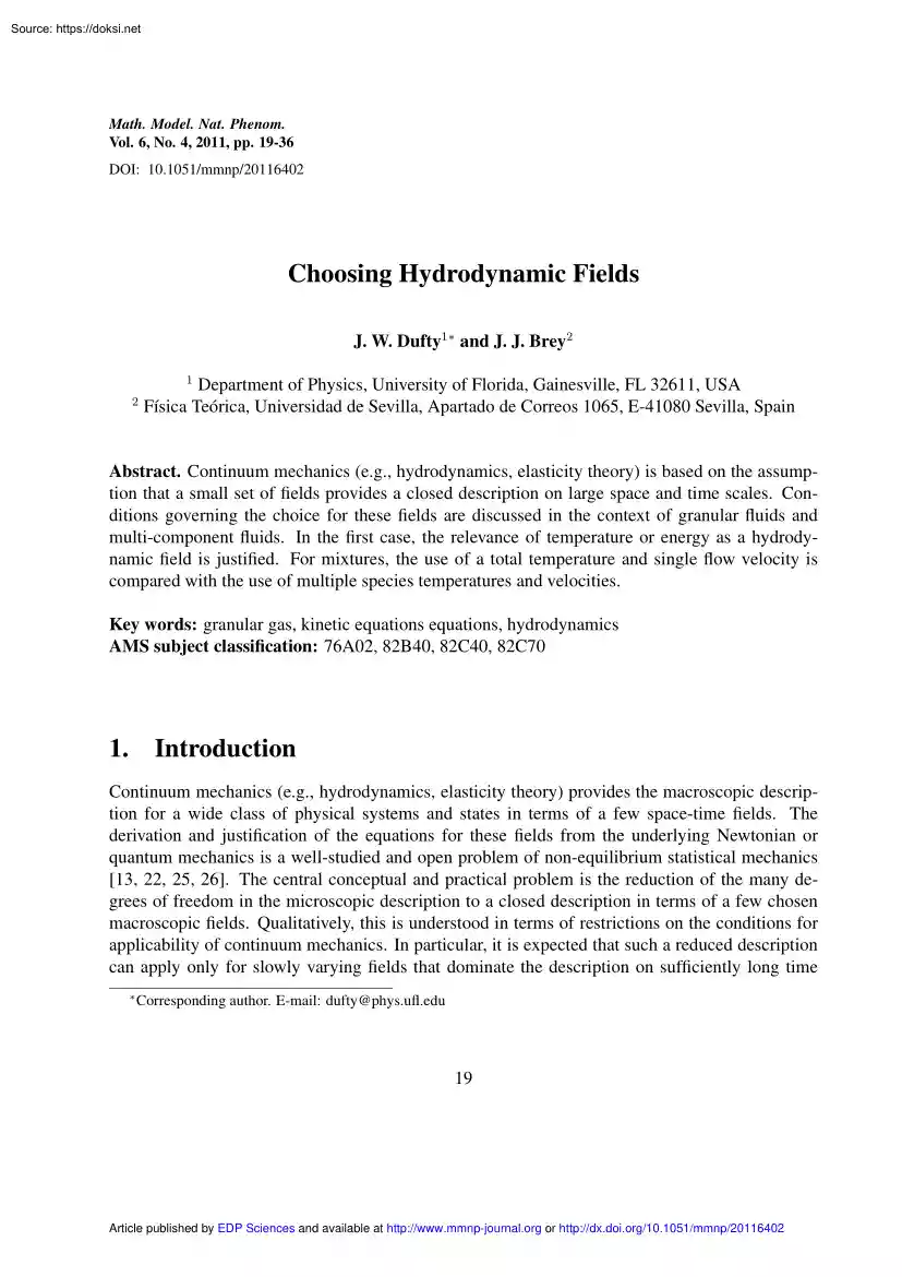 Dufty-Brey - Choosing Hydrodynamic Fields