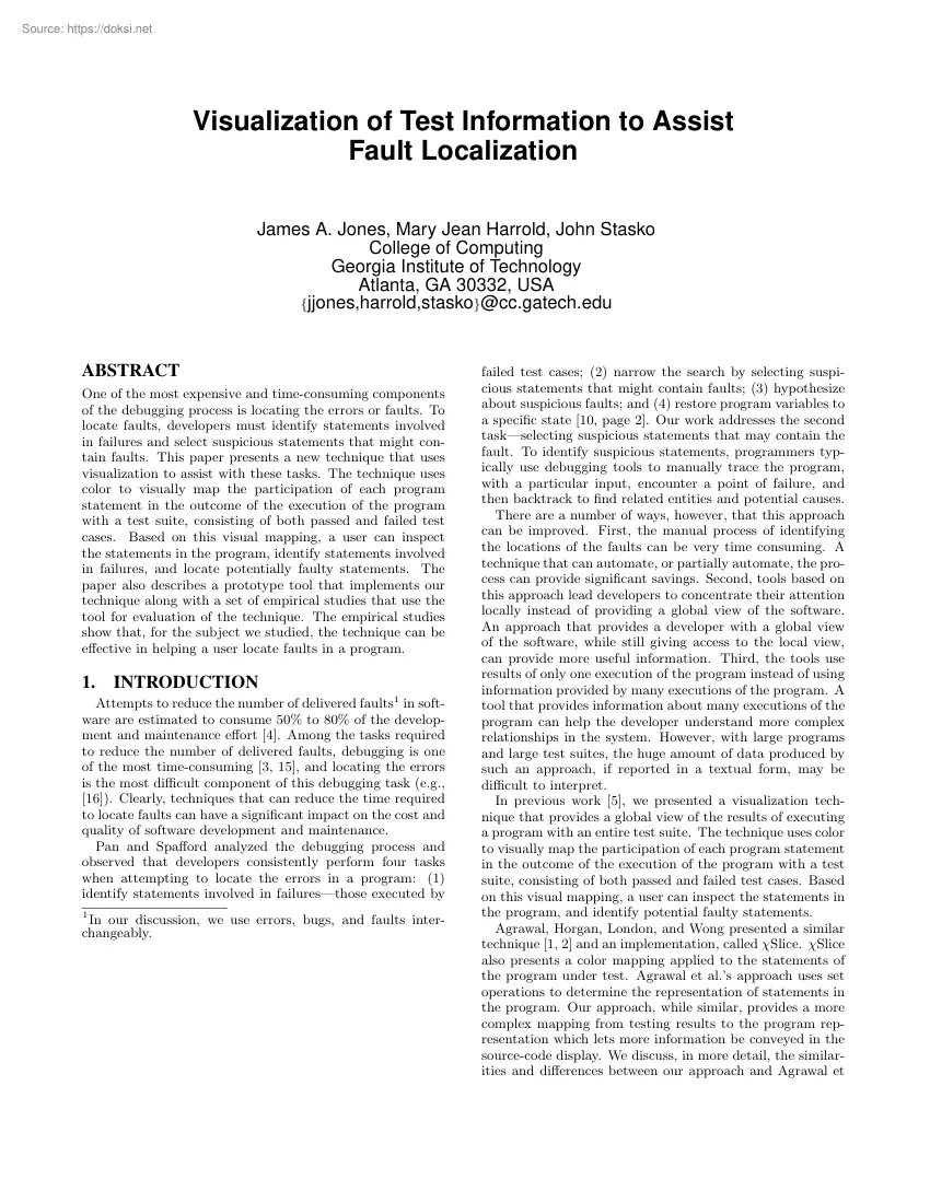 Visualization of Test Information to Assist Fault Localization