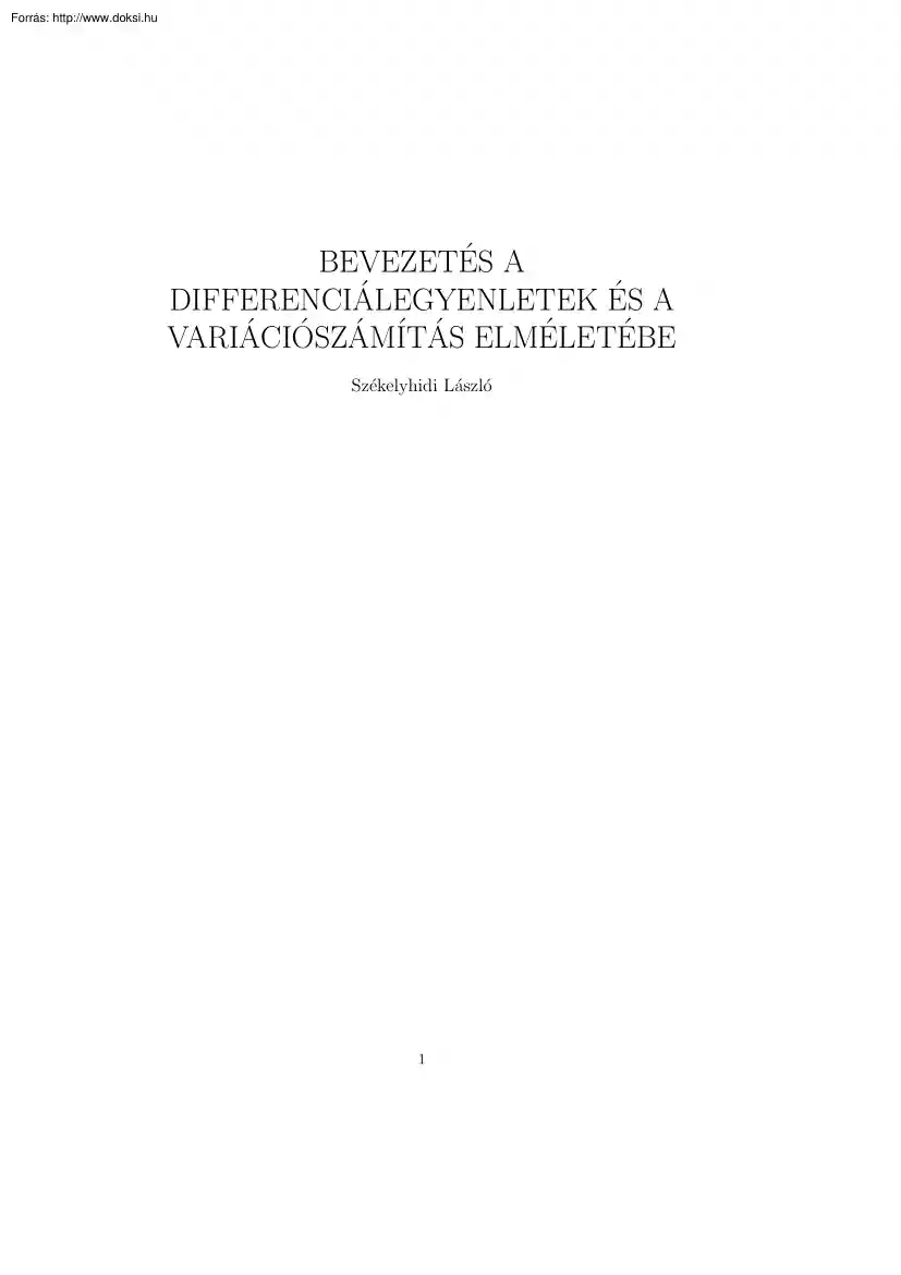 Székelyhidi László - Bevezetés a differenciálegyenletek és a variációszámítás elméletébe