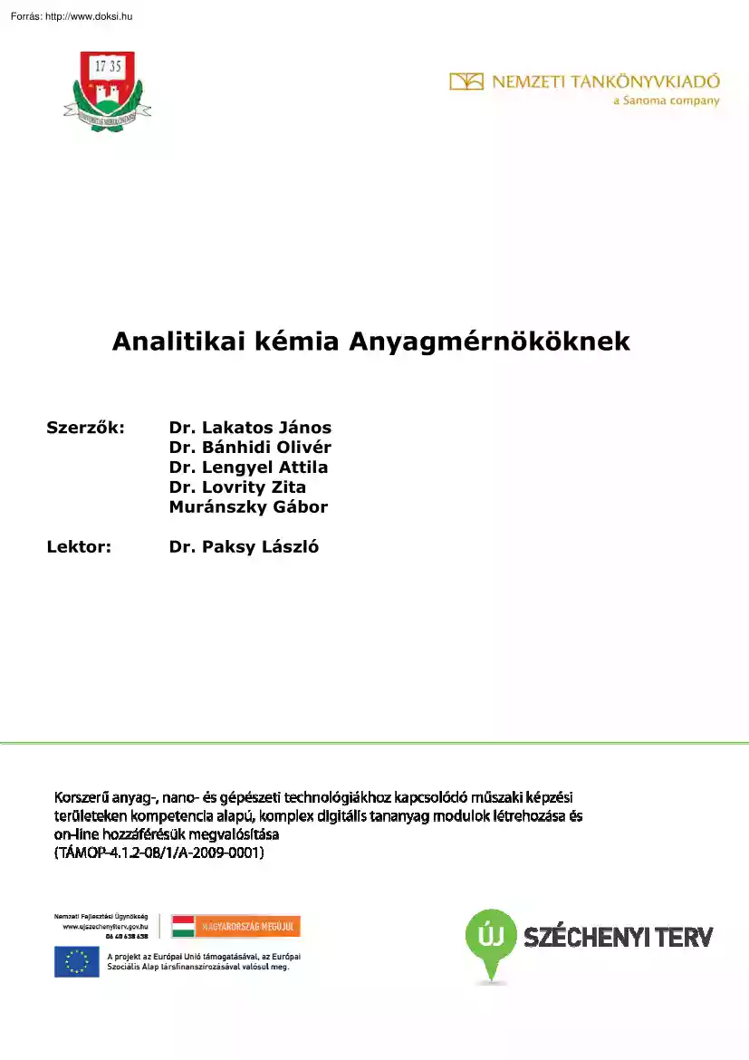 Dr. Lakatos-Dr. Bánhidi - Analitikai kémia anyagmérnököknek