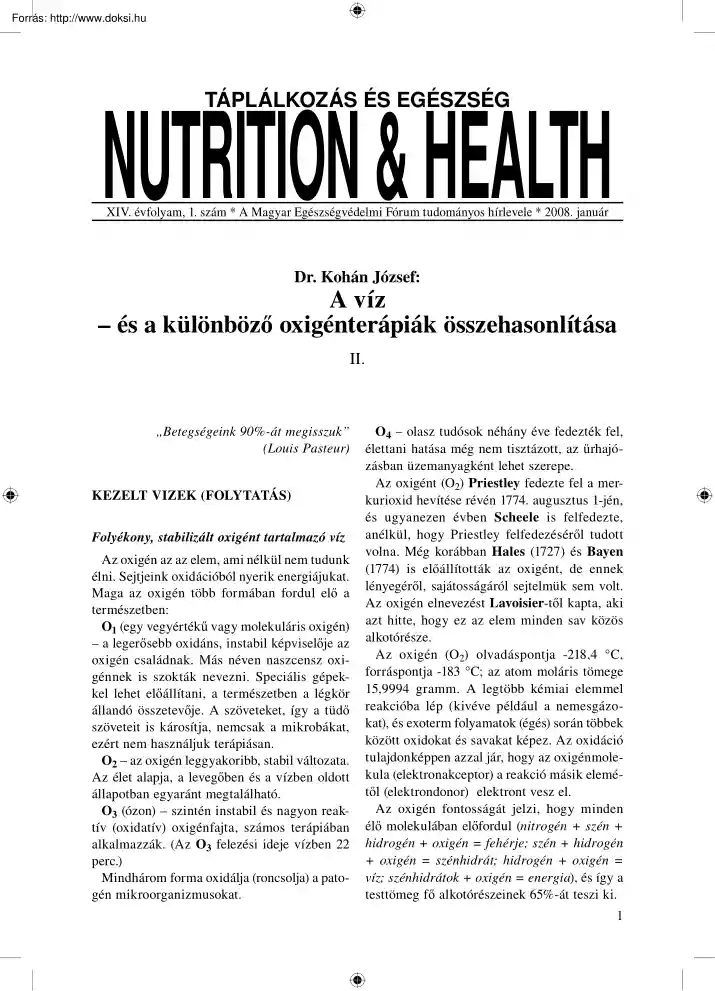 Dr. Kohán József - A víz és a különböző oxigénterápiák összehasonlítása