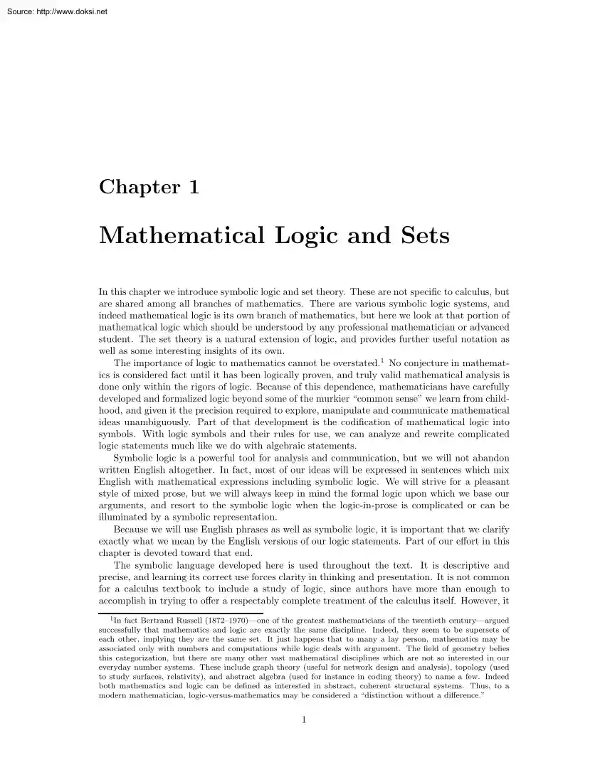 Mathematical Logic and Sets