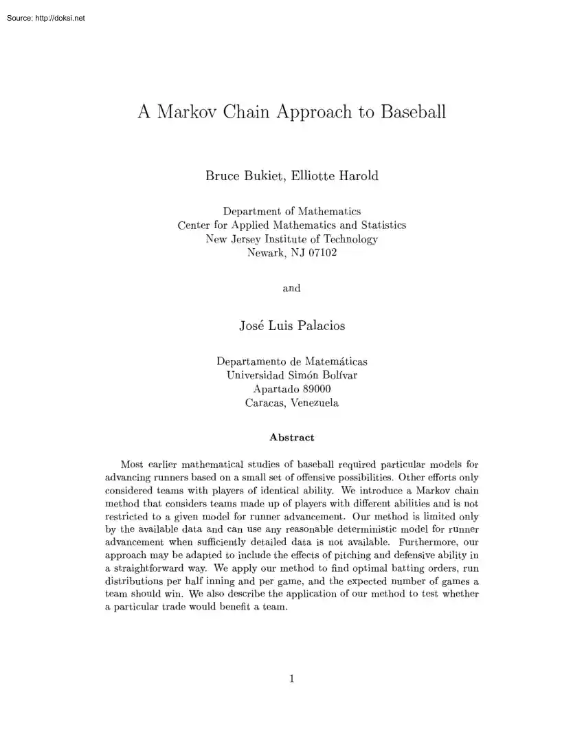 Bukiet-Harold - A Markov Chain Approach to Baseball