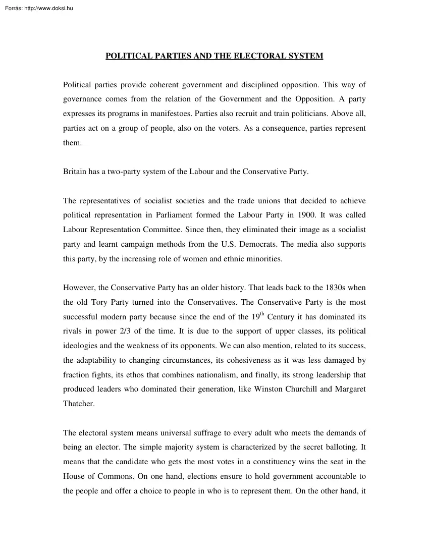 Political parties and the electorial system