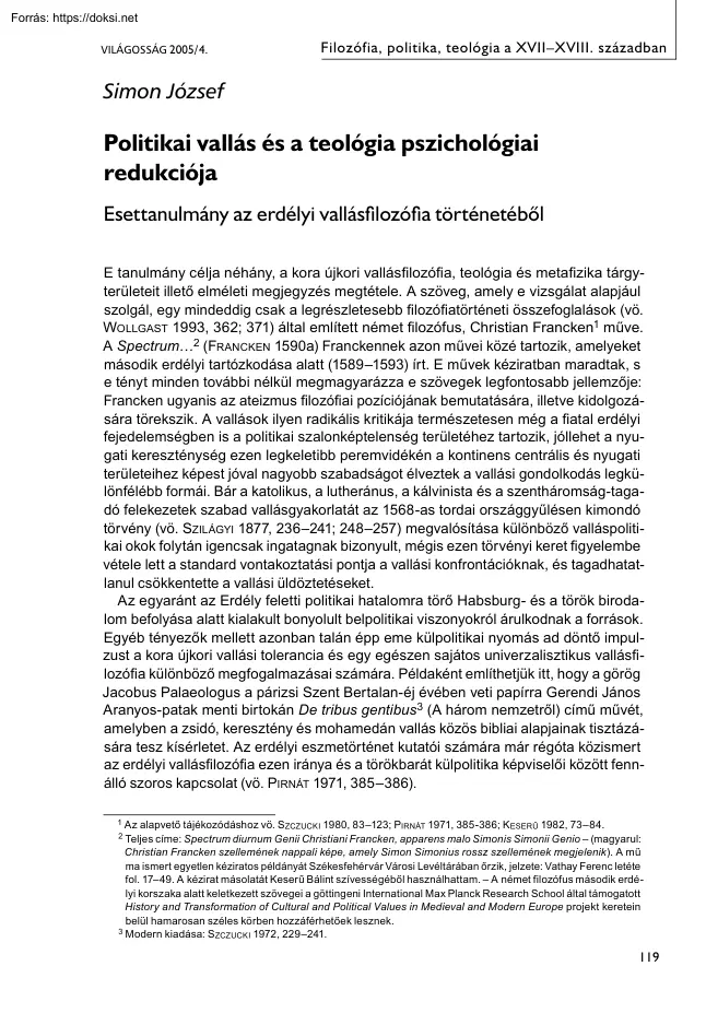 Simon József - Politikai vallás és a teológia pszichológiai redukciója