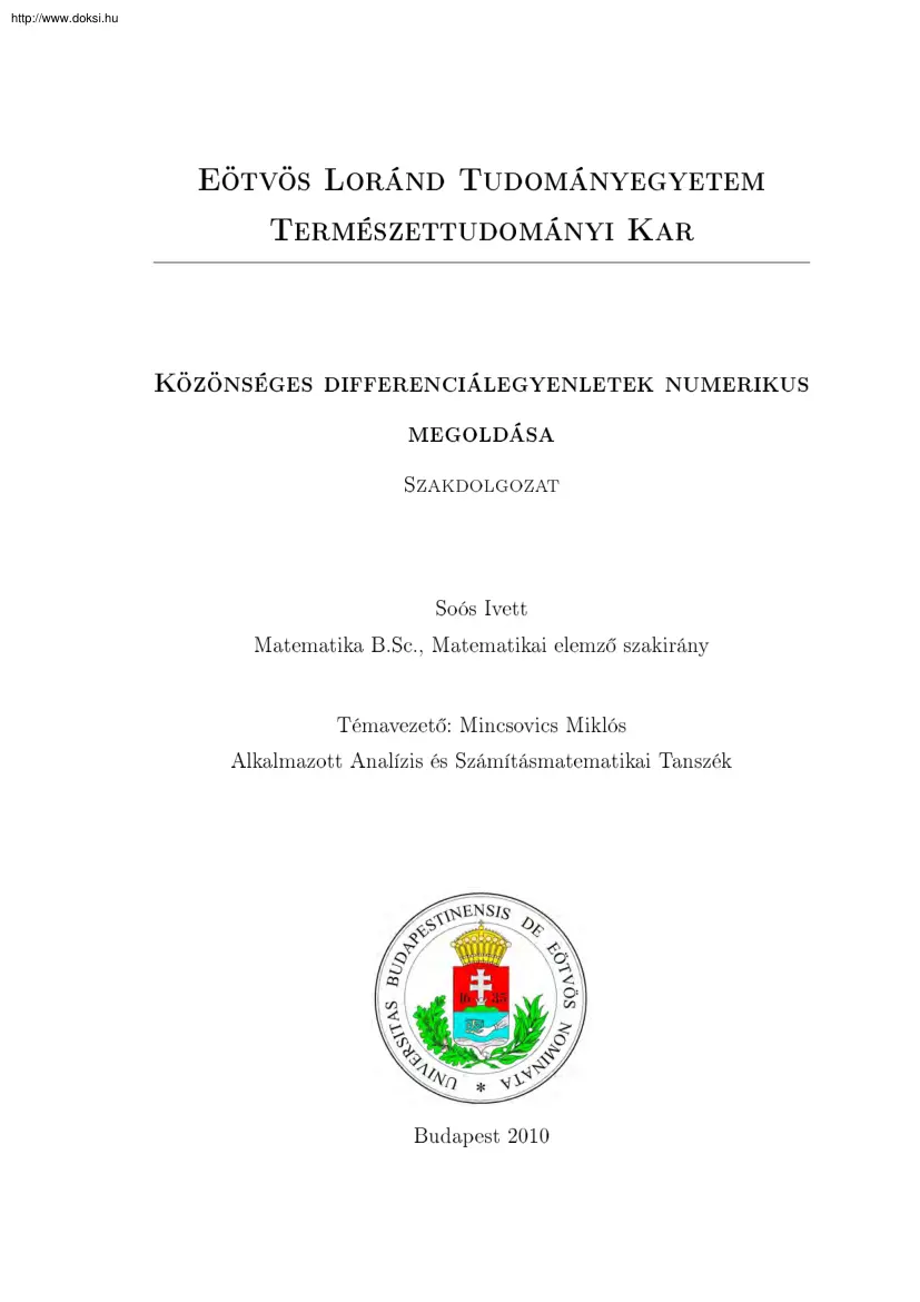 Soós Ivett - Közönséges differenciálegyenletek numerikus megoldása