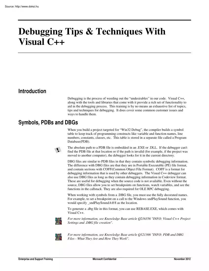 Debugging tips and techniques with Visual C++