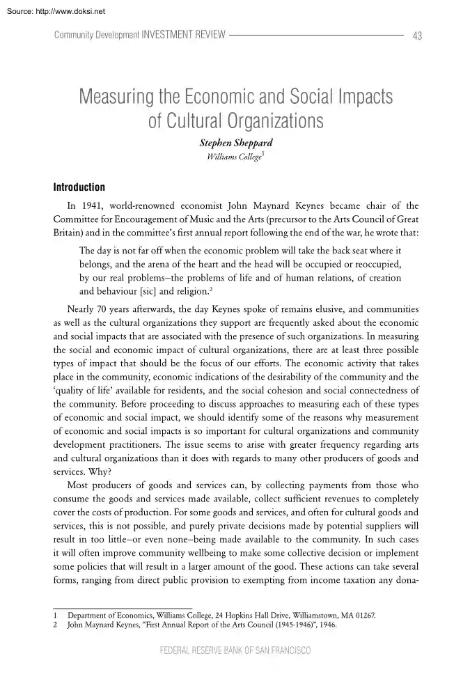 Stephen Sheppard - Measuring the Economic and Social Impacts of Cultural Organizations