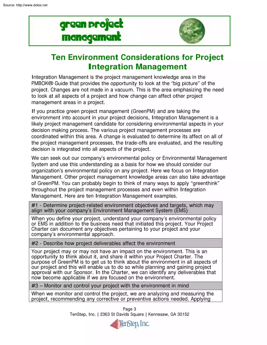 Ten Environment Considerations for Project Integration Management