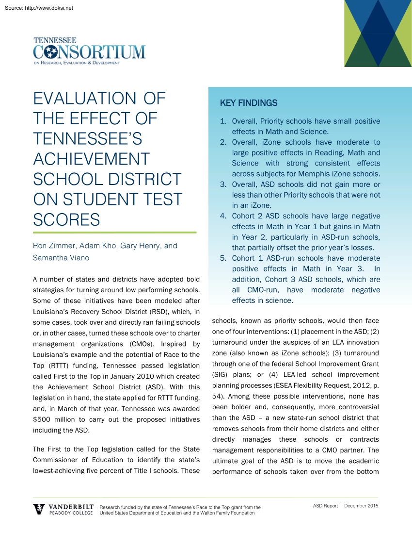 Zimmer-Kho-Henry - Evaluation of The Effect of Tennessees Achivement School District on Student Test Scores