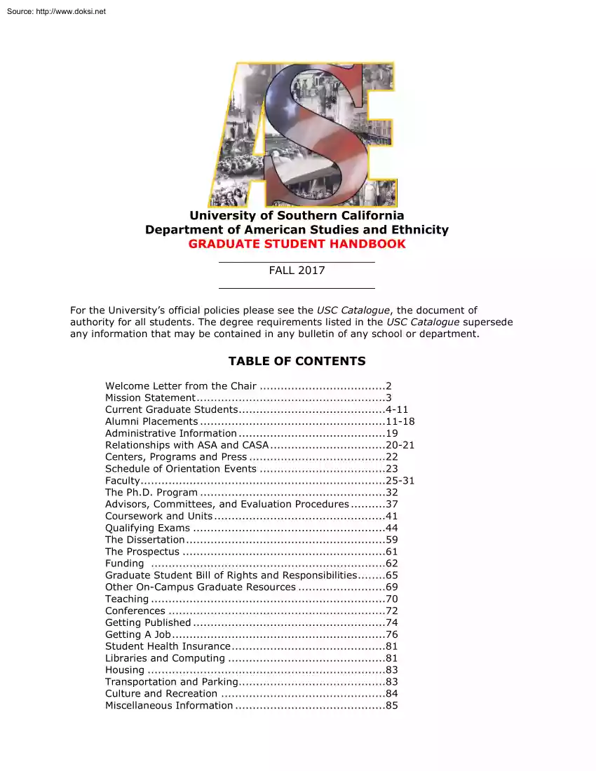 Graduate Student Handbook, University of Southern California
