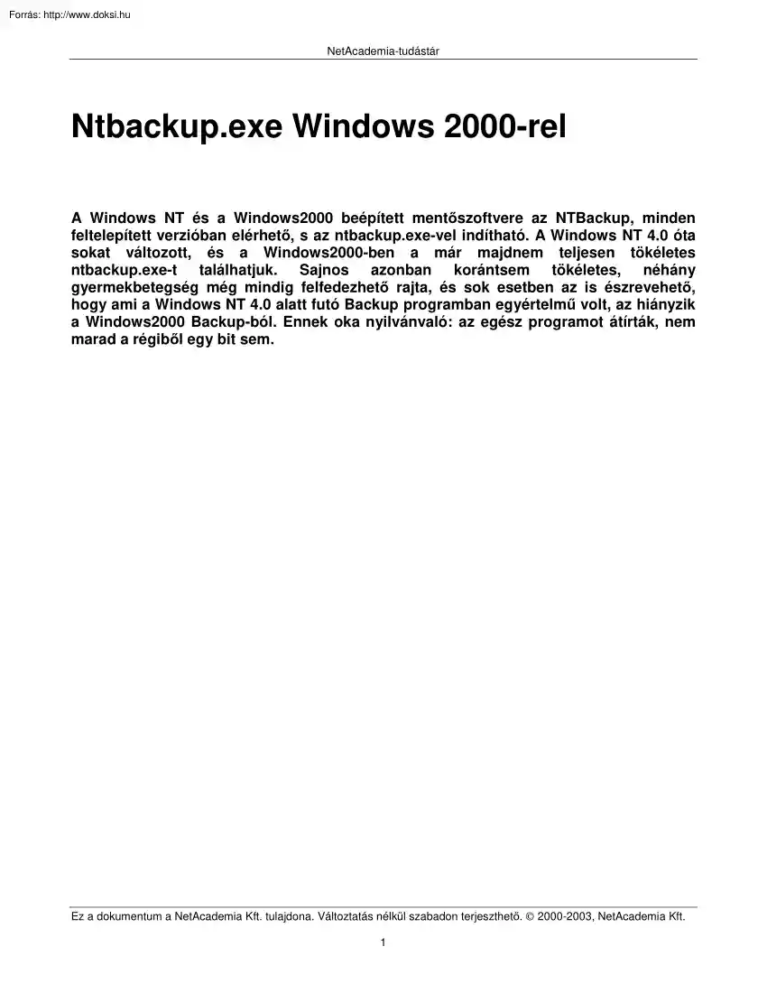 Harmath Zoltán - Ntbackup.exe Windows 2000-rel