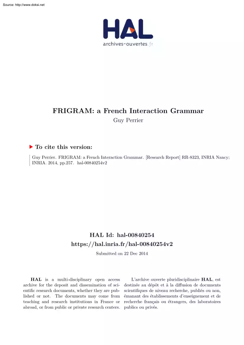 Guy Perrier - Frigram, A French Interaction Grammar