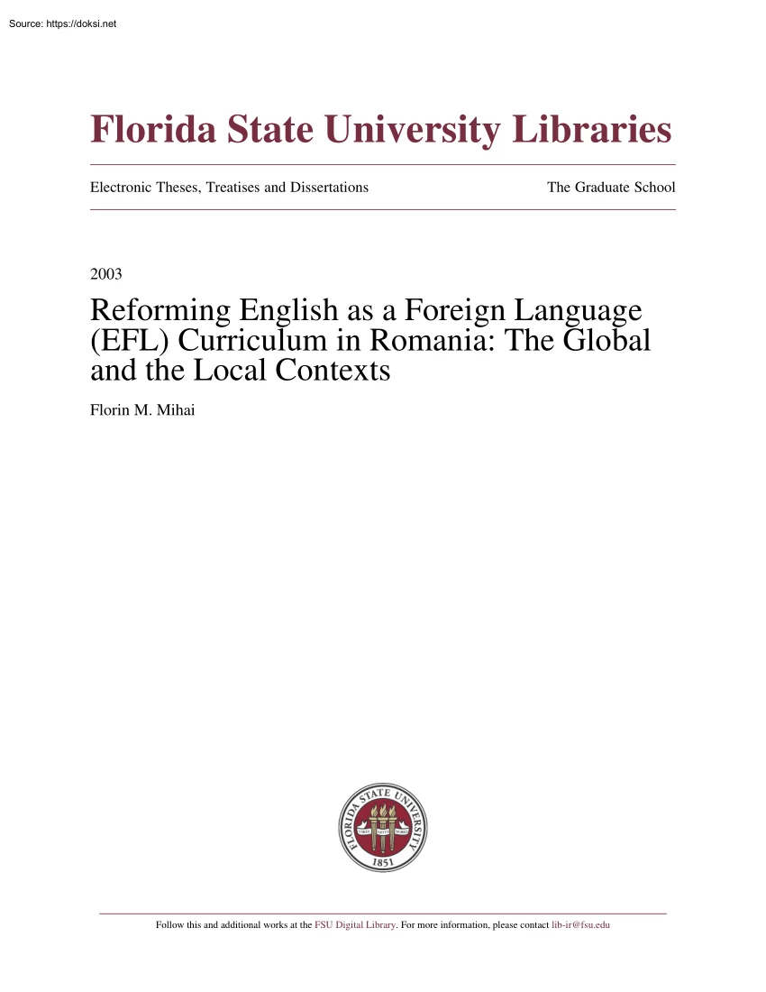 Florin M. Mihai - Reforming English as a Foreign Language Curriculum in Romania, The Global and the Local Contexts