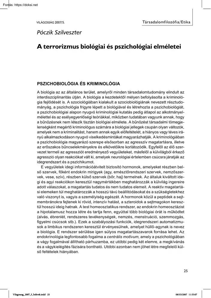 Póczik Szilveszter - A terrorizmus biológiai és pszichológiai elméletei